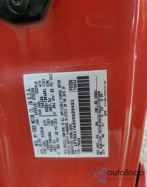 1997 Ford F150 из США, поврежденный, VIN 1FTDX1760VKD25451